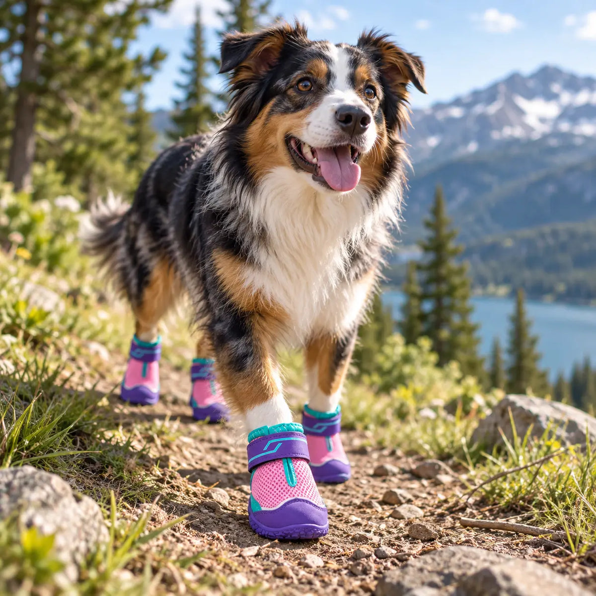 dog hiking with Trail Trax Dog Boots