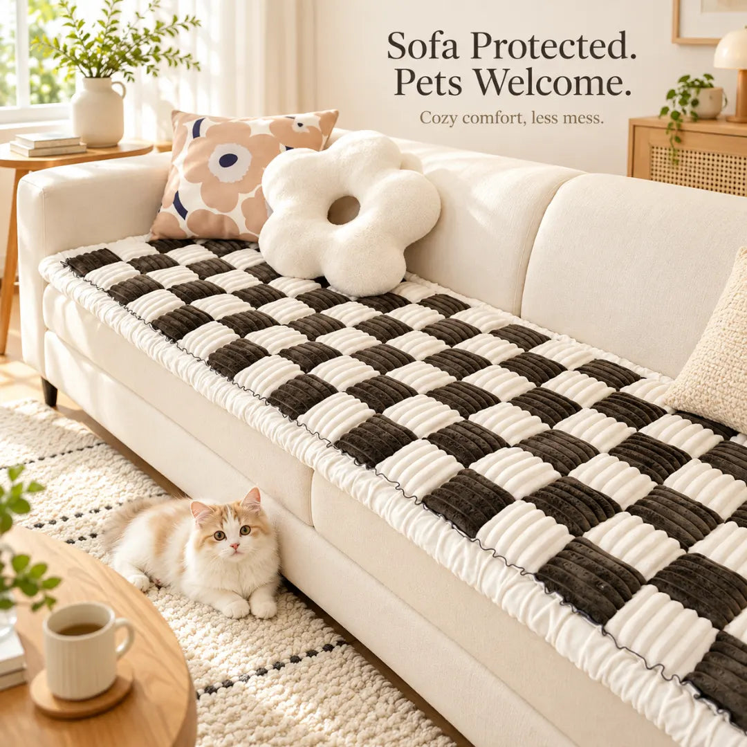 CouchCheck™ Ribbed Plush Dog Couch Cover