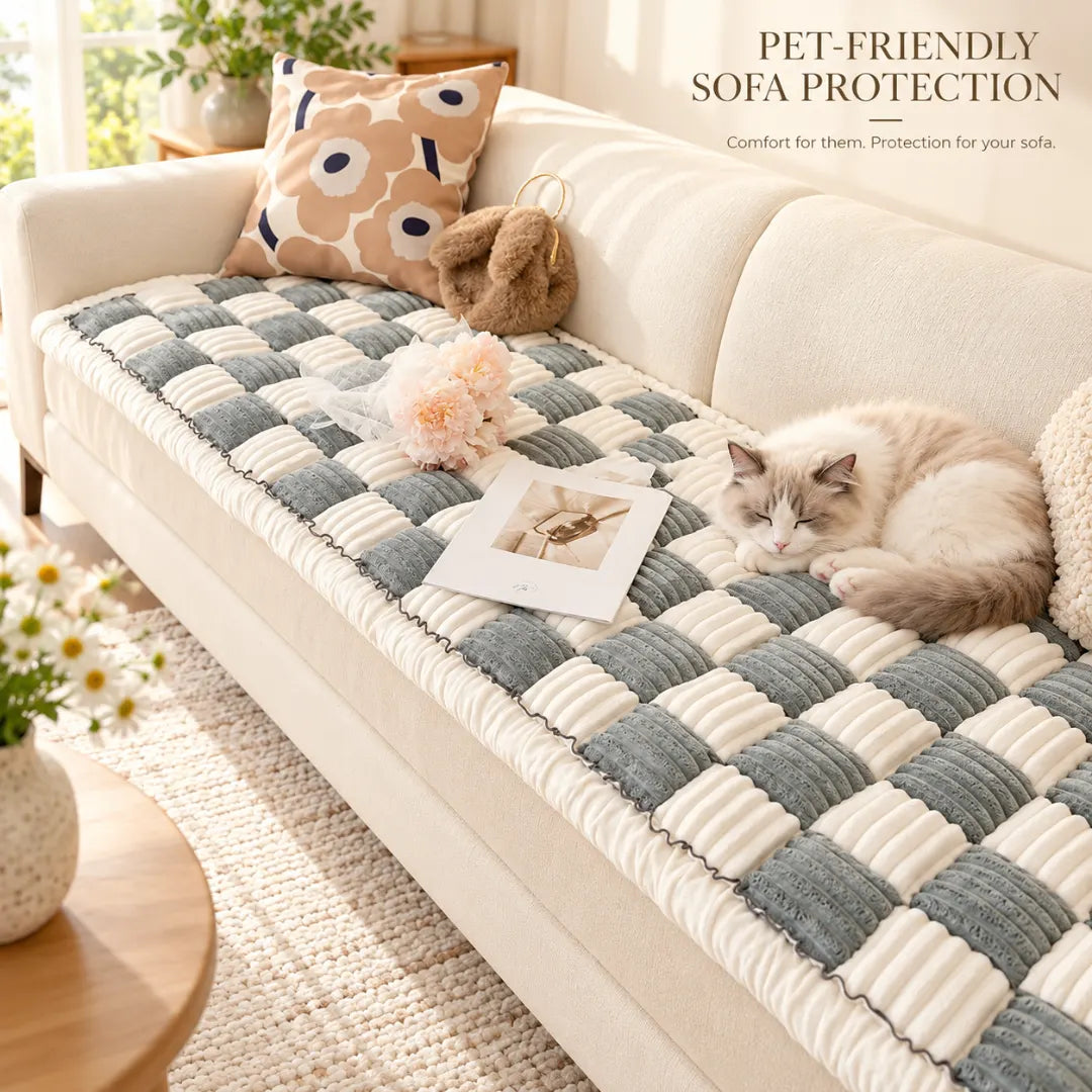 CouchCheck™ Ribbed Plush Dog Couch Cover
