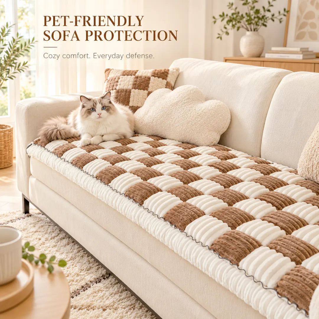 CouchCheck™ Ribbed Plush Dog Couch Cover