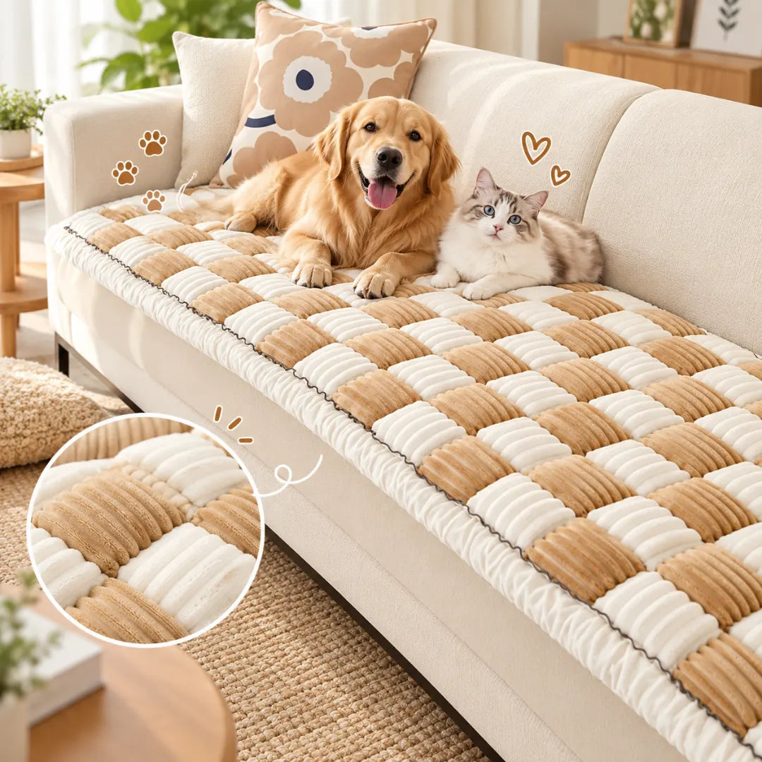 CouchCheck™ Ribbed Plush Dog Couch Cover