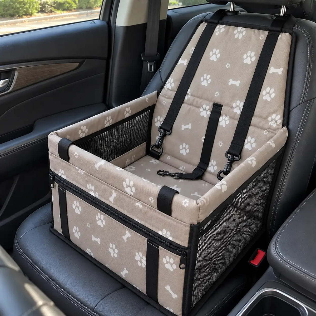 Dog Car Seat | Basket Dog Seat with Safety Belt