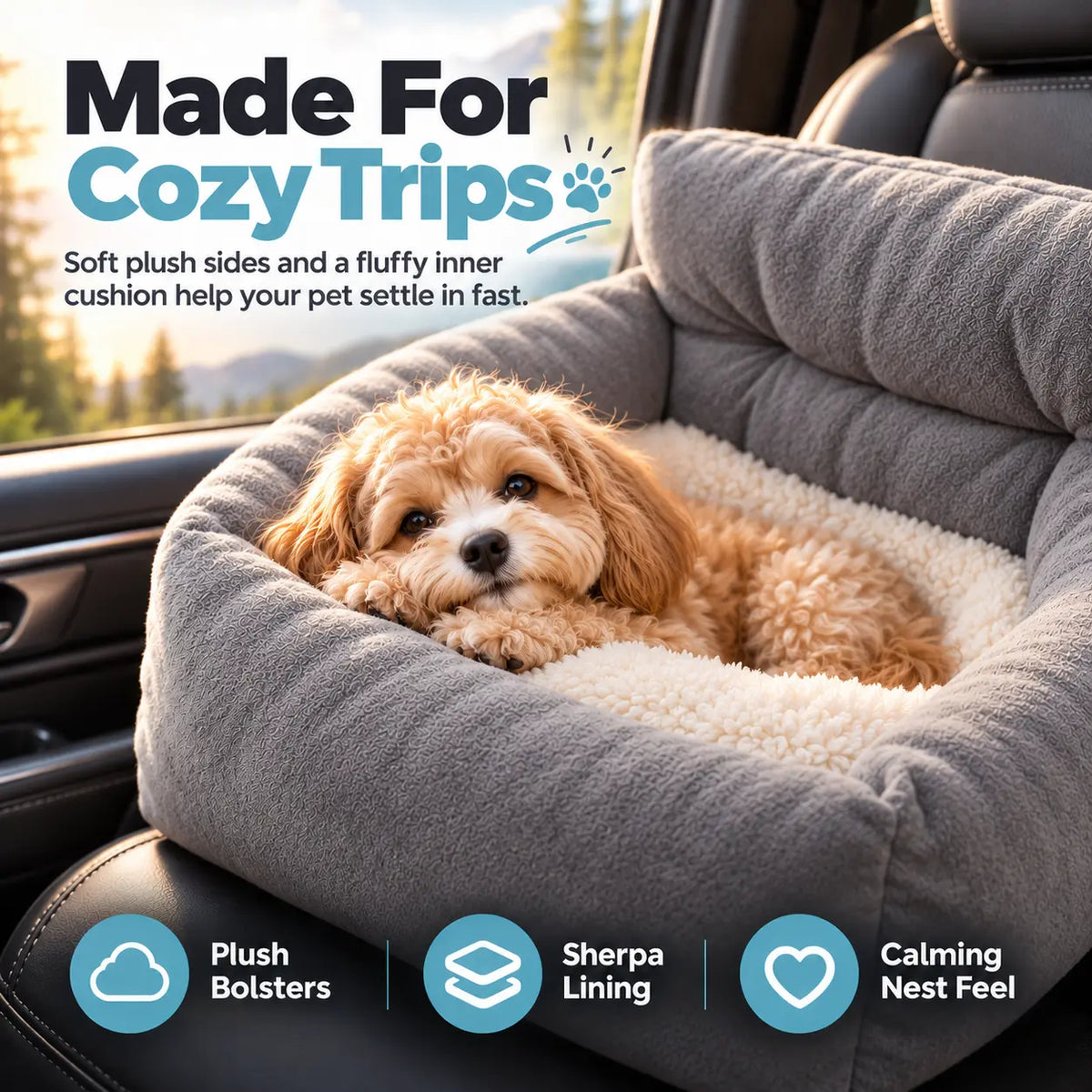 Dog Car Seat Bed | Deluxe Soft Dog Car Seat