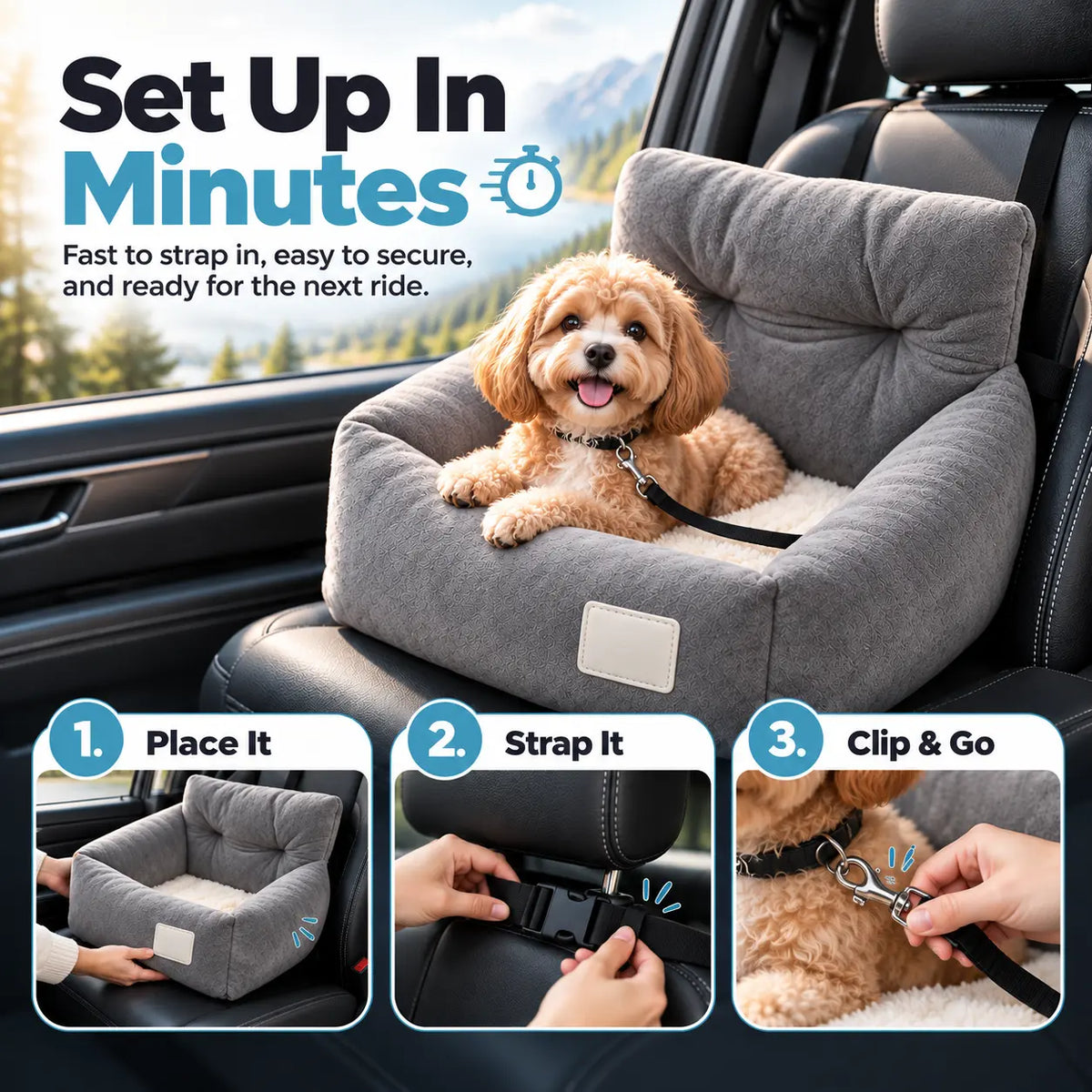 Dog Car Seat Bed | Deluxe Soft Dog Car Seat