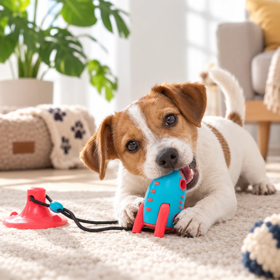 PawBlast™ Dental Rocket Dog Toy | With Floor Stick