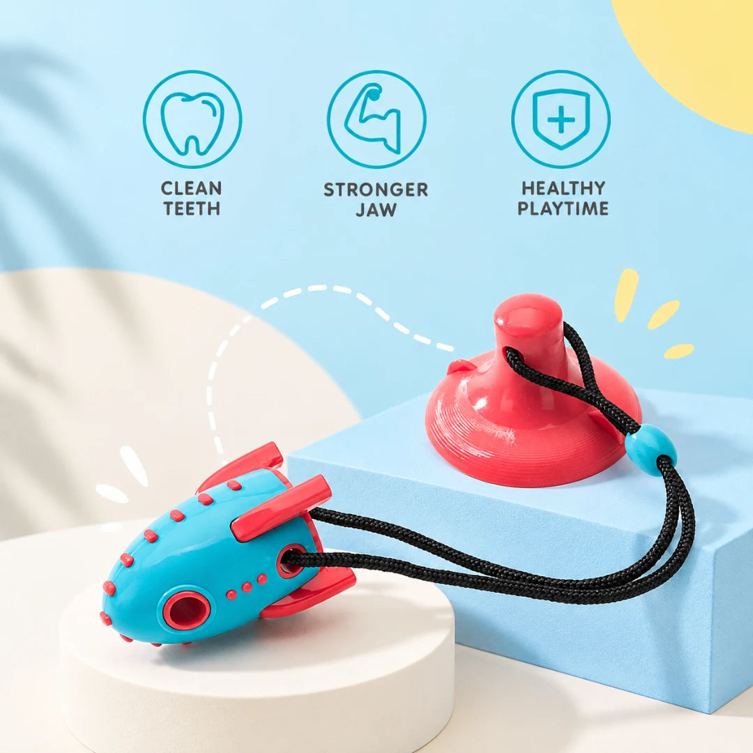 PawBlast™ Dental Rocket Dog Toy | With Floor Stick