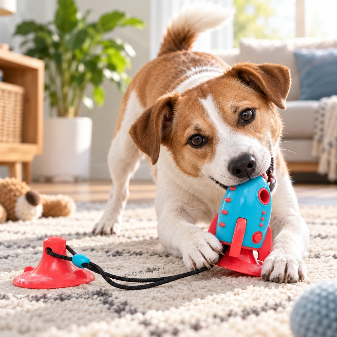 PawBlast™ Dental Rocket Dog Toy | With Floor Stick