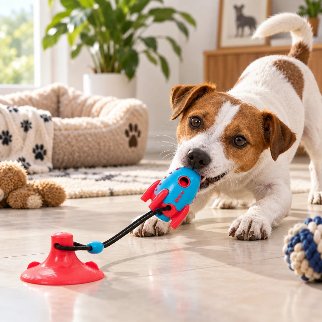 PawBlast™ Dental Rocket Dog Toy | With Floor Stick