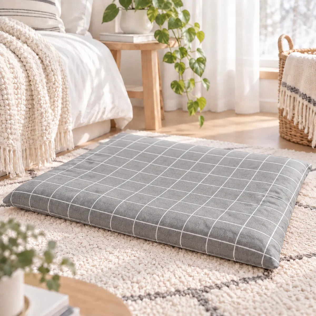 Grey Winter Soft Dog Bed